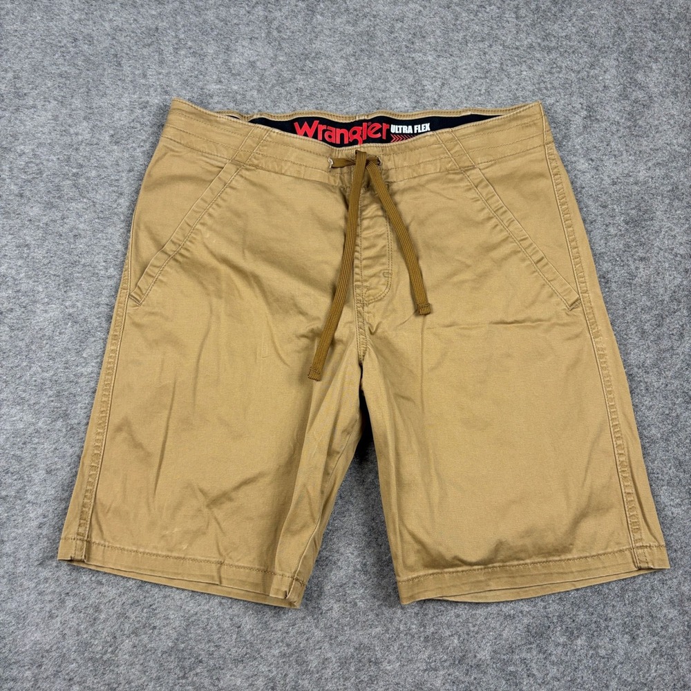 Wrangler Ultra Flex Shorts Mens M Tan Chino Drawstring Adult Casual Outdoors